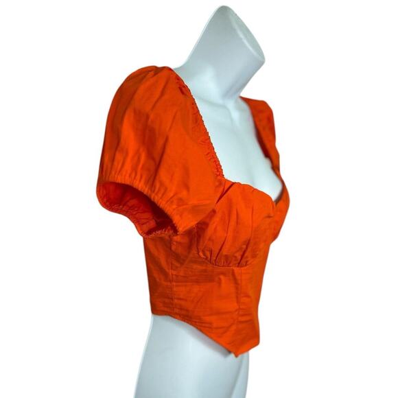 Divided By H&M Orange Corset Blouse Sz XS Puffed Sleeve Smocked Crop Top - Picture 3 of 7
